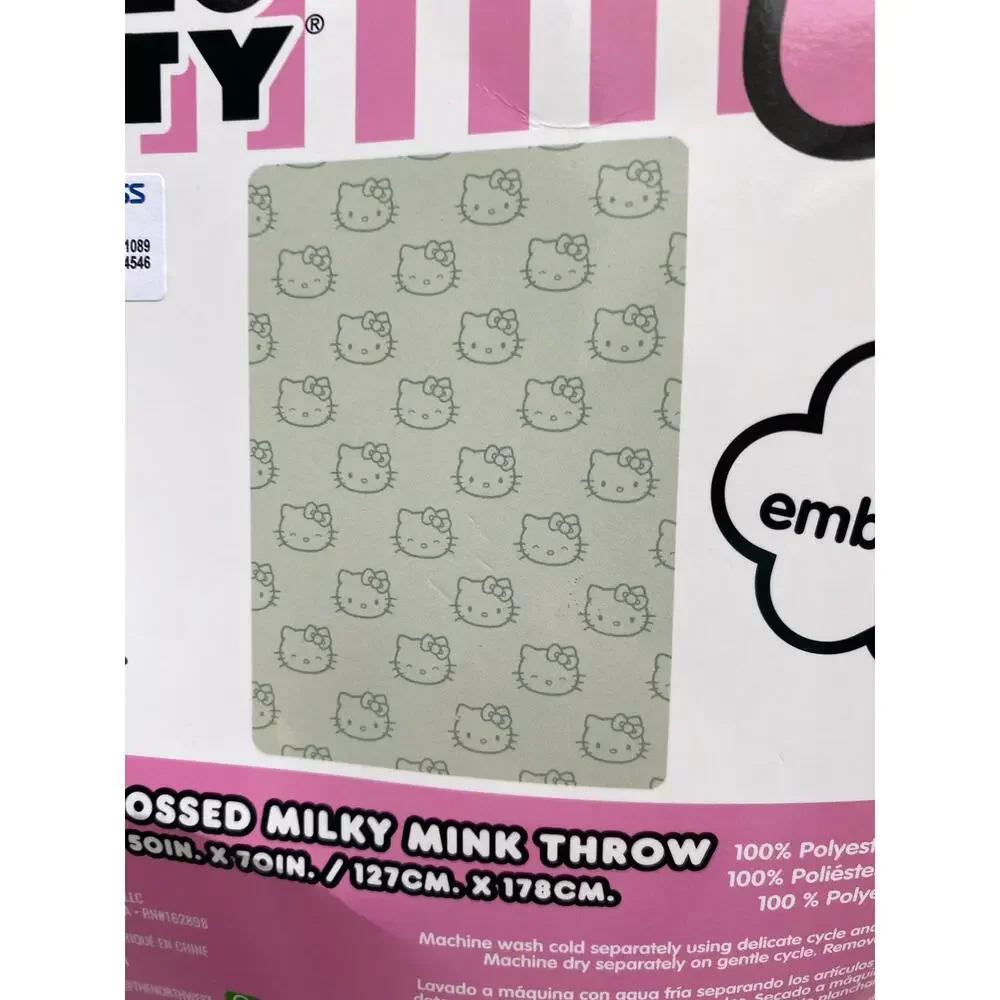 Hello Kitty Embossed Plush Throw Blanket 50x70 Soft Champagne